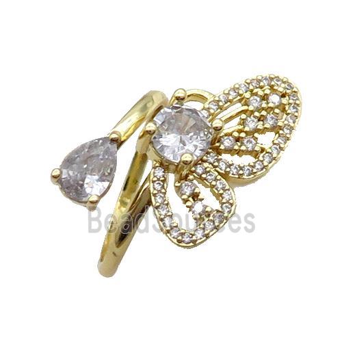 Copper Ring Pave Zircon Butterfly Gold Plated