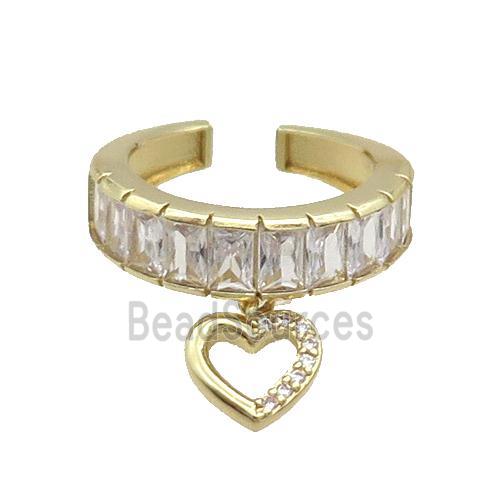 Copper Ring Pave Zircon Heart Gold Plated