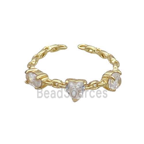 Copper Ring Pave Zircon Heart Gold Plated