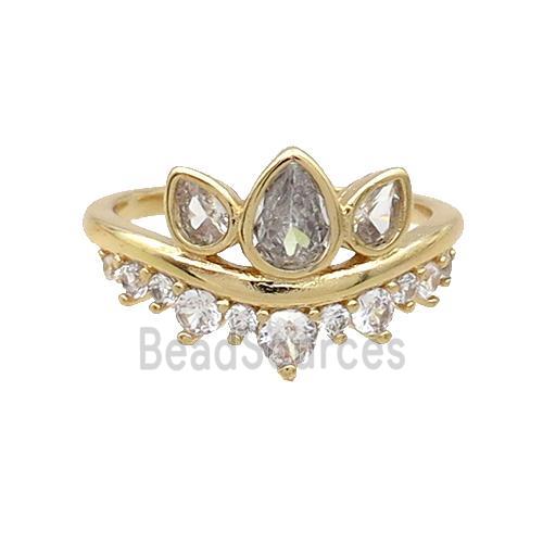 Copper Ring Pave Zircon Crown Gold Plated