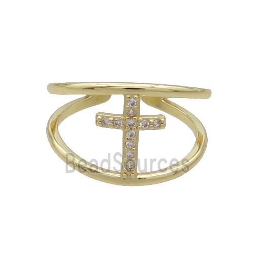 Copper Ring Pave Zircon Cross Gold Plated