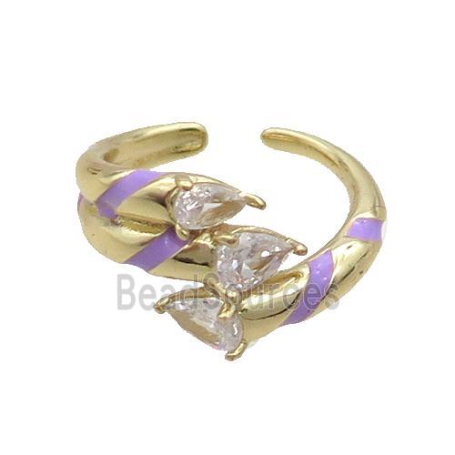 Copper Ring Pave Zircon Lavender Enamel Gold Plated