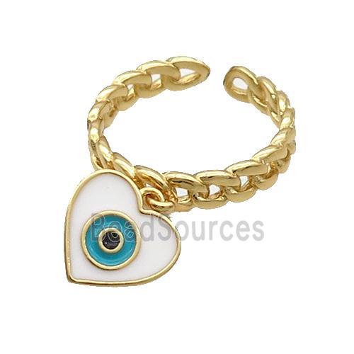 Copper Ring With Heart Enamel Evil Eye Gold Plated