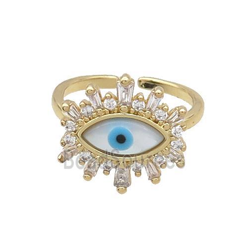 Copper Ring Pave Zircon Evil Eye Shell Gold Plated