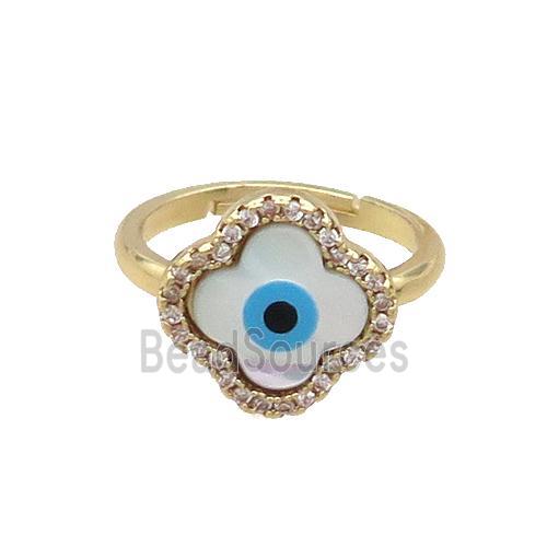 Copper Ring Pave Zircon Evil Eye Shell Clover Gold Plated