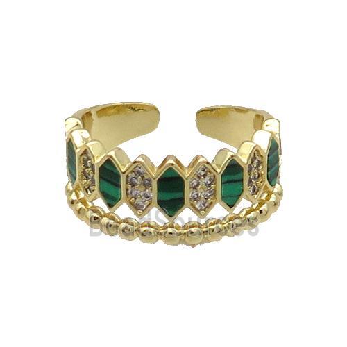 Copper Ring Pave Malachite Zircon Gold Plated