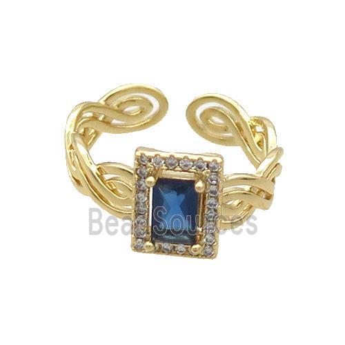 Copper Ring Pave Zircon Blue Crystal Gold Plated