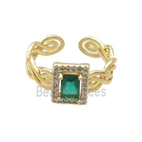 Copper Ring Pave Zircon Green Crystal Gold Plated