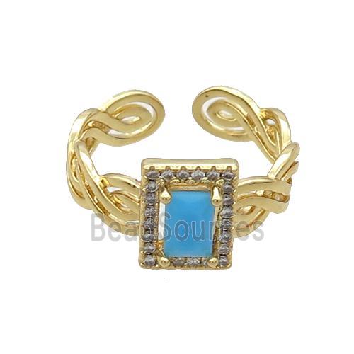 Copper Ring Pave Zircon Blue Crystal Gold Plated