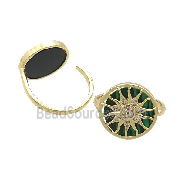 Copper Ring Pave Malachite Zircon Sun Gold Plated