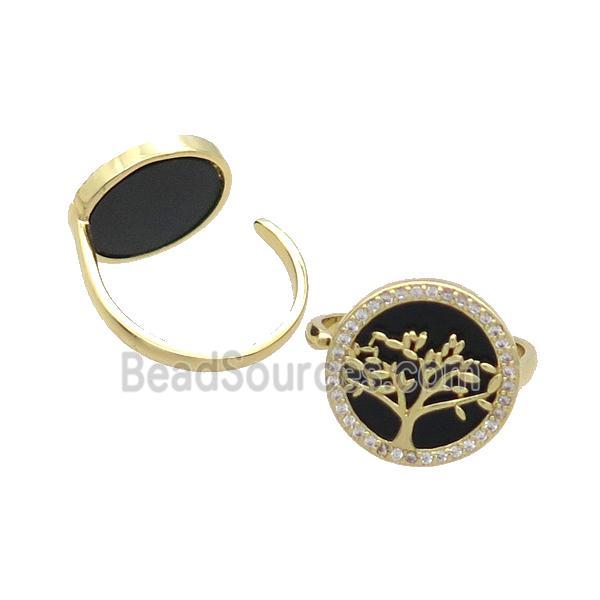 Copper Ring Pave Onyx Zircon Tree Gold Plated