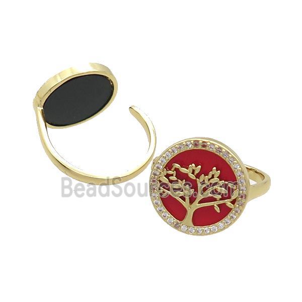 Copper Ring Pave Agate Zircon Tree Gold Plated