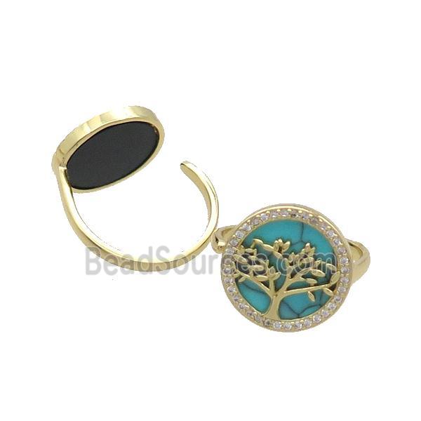 Copper Ring Pave Turquoise Zircon Tree Gold Plated