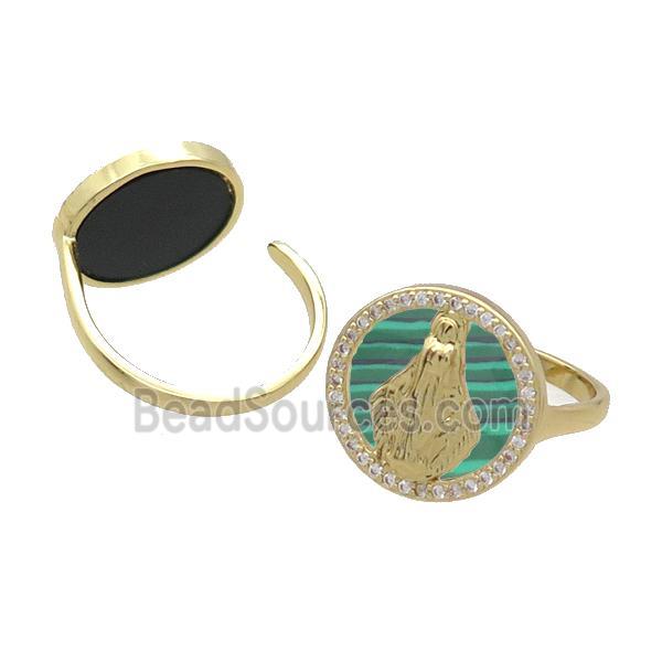 Copper Ring Pave Malachite Zircon Mary Gold Plated