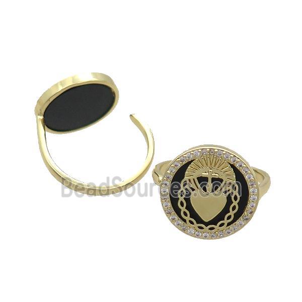 Copper Ring Pave Onyx Zircon Gold Plated