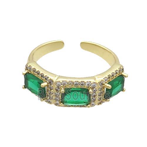 Copper Ring Pave Zircon Green Crystal Gold Plated