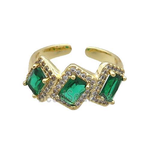 Copper Ring Pave Zircon Green Crystal Gold Plated