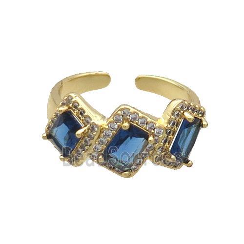 Copper Ring Pave Zircon Blue Crystal Gold Plated