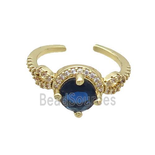 Copper Ring Pave Zircon Blue Crystal Gold Plated