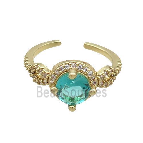 Copper Ring Pave Zircon Green Crystal Gold Plated