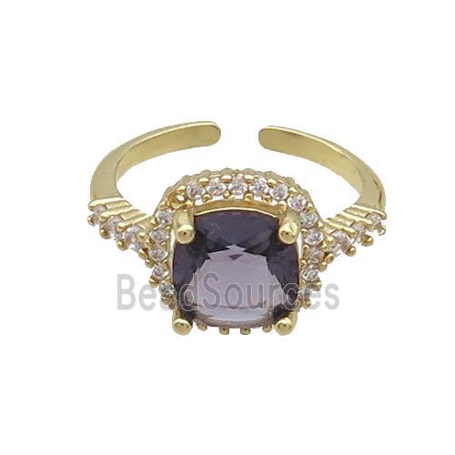 Copper Ring Pave Zircon Purple Crystal Gold Plated