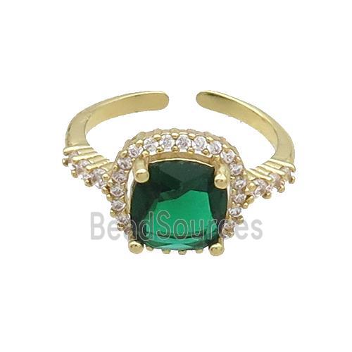 Copper Ring Pave Zircon Green Crystal Gold Plated