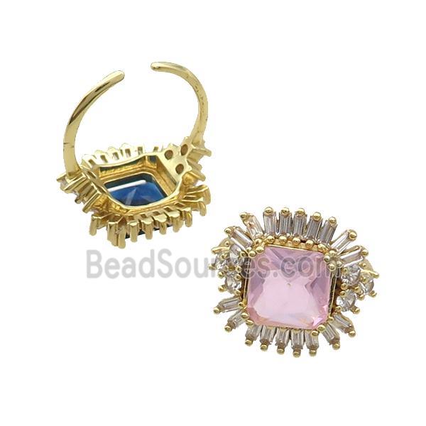 Copper Ring Pave Zircon Pink Crystal Gold Plated