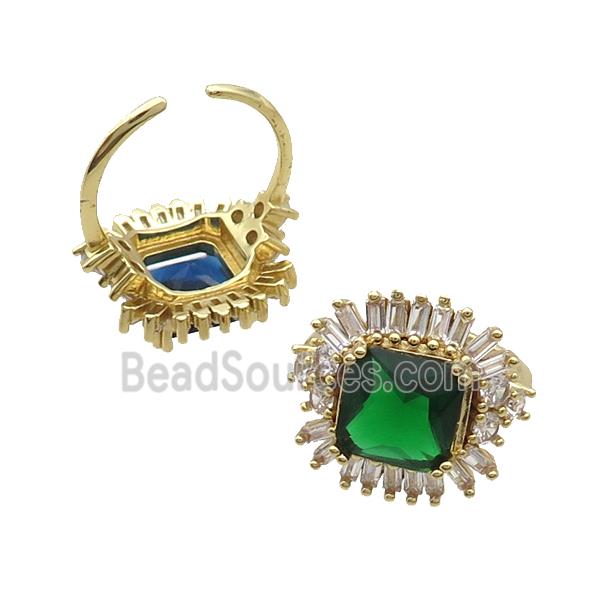 Copper Ring Pave Zircon Green Crystal Gold Plated