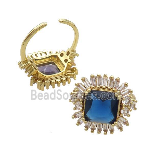 Copper Ring Pave Zircon Blue Crystal Gold Plated