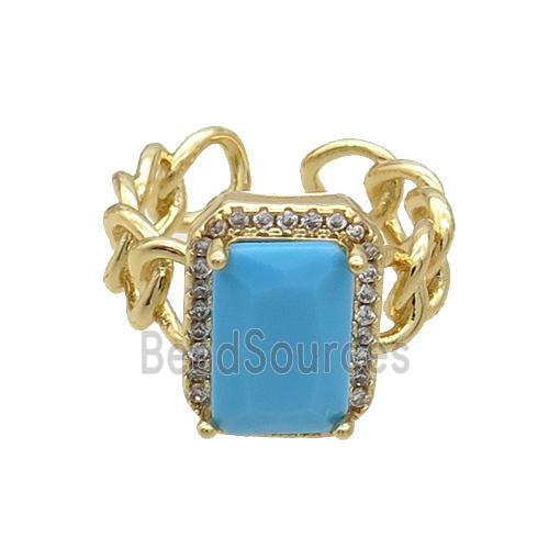 Copper Ring Pave Zircon Blue Crystal Gold Plated