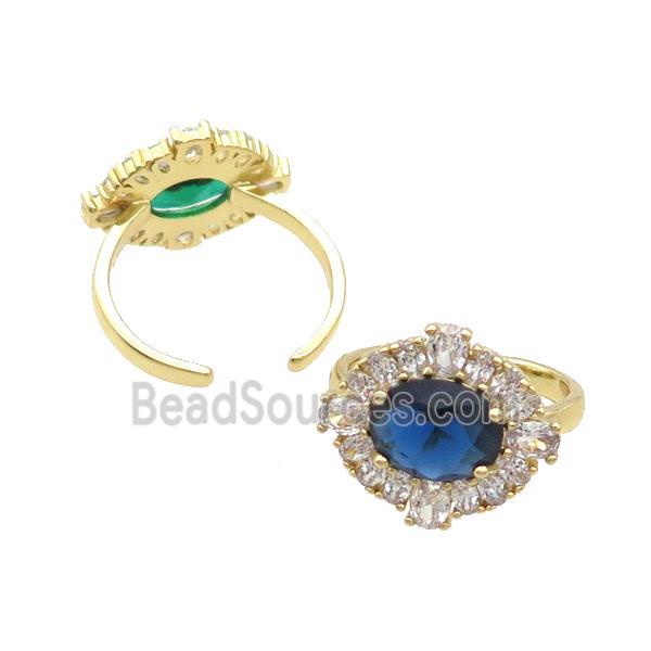 Copper Ring Pave Zircon Blue Crystal Gold Plated