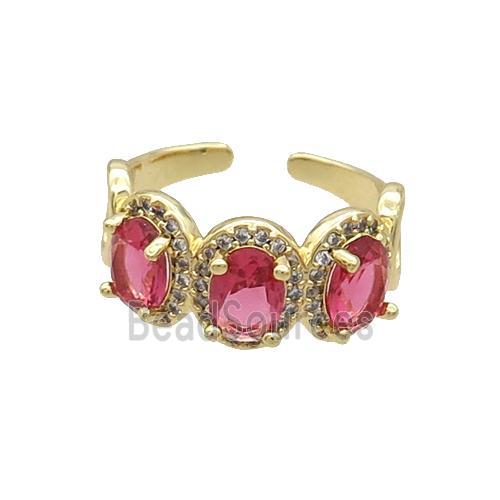 Copper Ring Pave Zircon Red Crystal Gold Plated