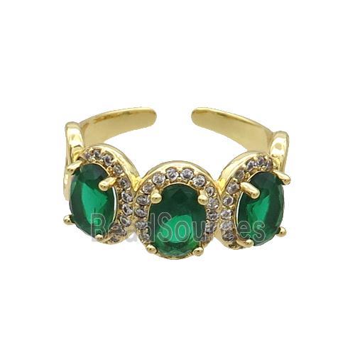 Copper Ring Pave Zircon Green Crystal Gold Plated