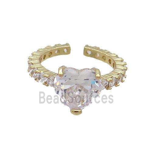 Copper Ring Pave Zircon Clear Crystal Heart Gold Plated