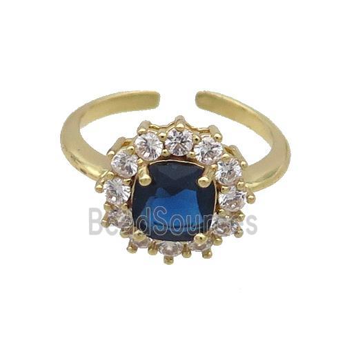 Copper Ring Pave Zircon Blue Crystal Gold Plated