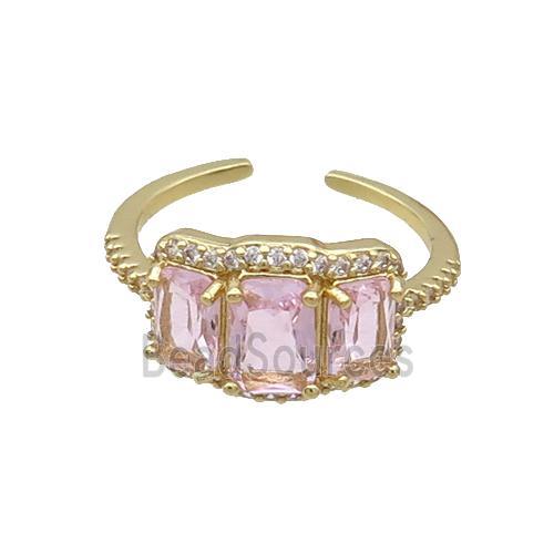 Copper Ring Pave Zircon Pink Crystal Gold Plated