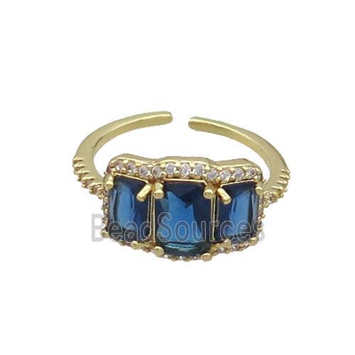 Copper Ring Pave Zircon Blue Crystal Gold Plated