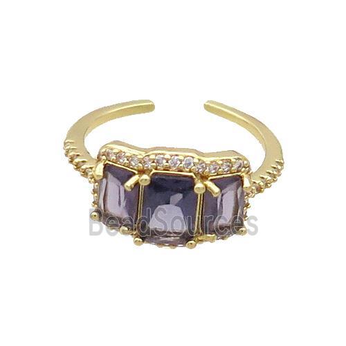 Copper Ring Pave Zircon Purple Crystal Gold Plated