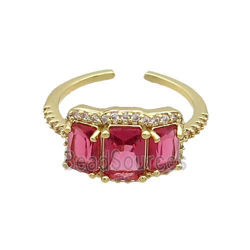 Copper Ring Pave Zircon Red Crystal Gold Plated