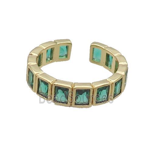 Copper Ring Pave Green Crystal Gold Plated