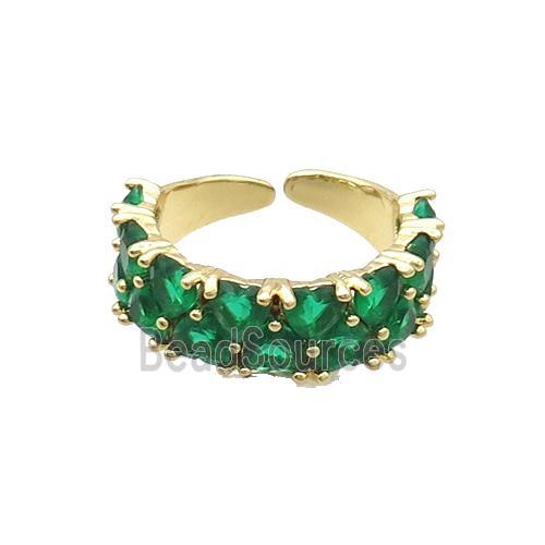 Copper Ring Pave Green Crystal Gold Plated