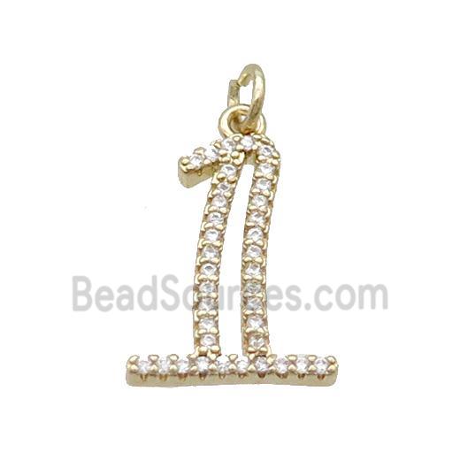 Copper Number-1 Pendant Pave Zircon Gold Plated