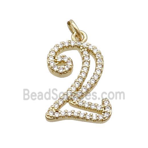 Copper Number-2 Pendant Pave Zircon Gold Plated