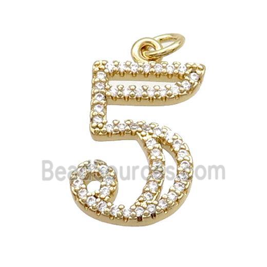 Copper Number-5 Pendant Pave Zircon Gold Plated