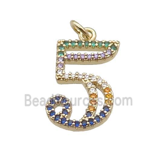 Copper Number-5 Pendant Pave Zircon Gold Plated