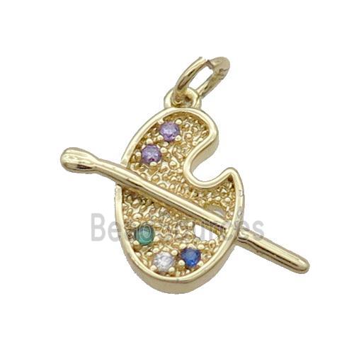 Copper Artist Palette Charm Pendant Pave Zircon Gold Plated