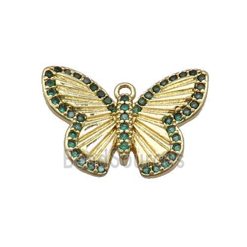 Copper Butterfly Pendant Pave Green Zircon Gold Plated