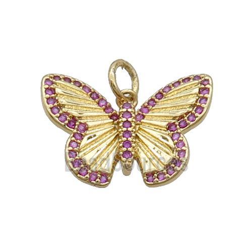 Copper Butterfly Pendant Pave Hotpink Zircon Gold Plated