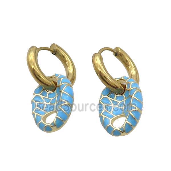 Copper Hoop Earring Blue Enamel PigNose Gold Plated