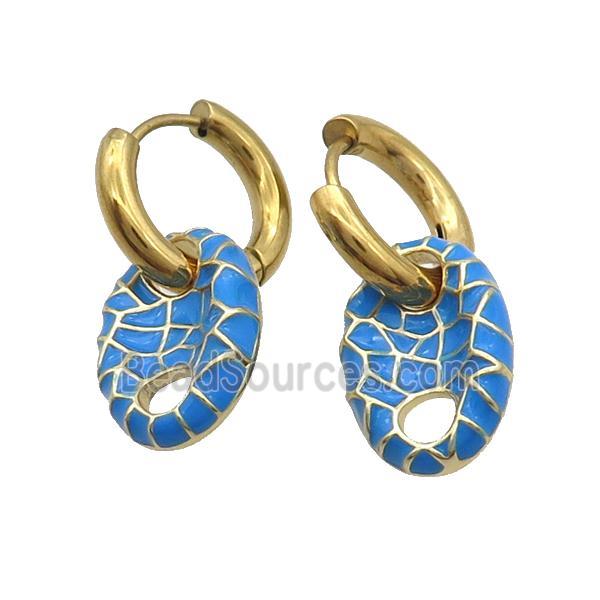 Copper Hoop Earring Blue Enamel PigNose Gold Plated